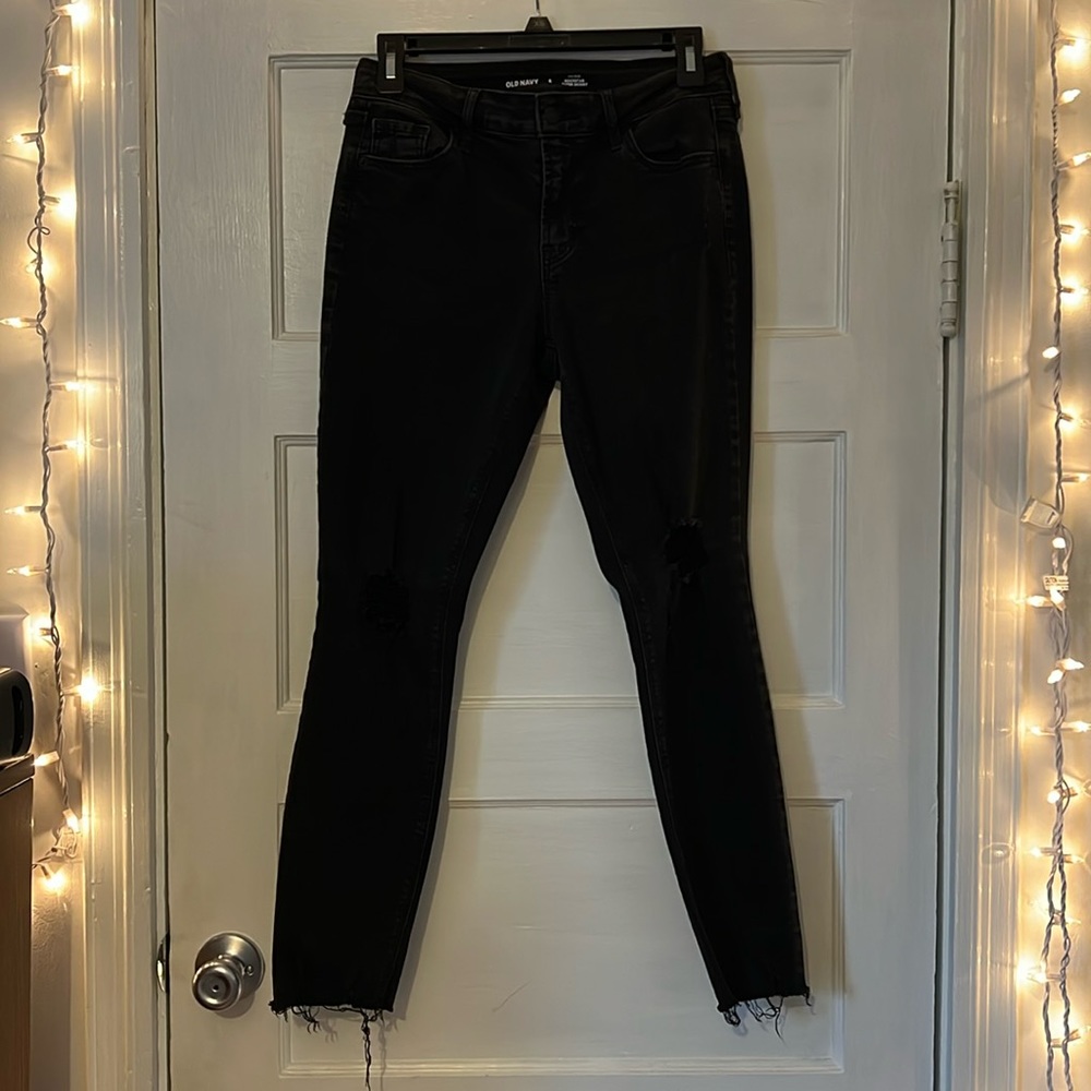 Black, Old navy, ripped mid-rise rockstar super skinny jeans